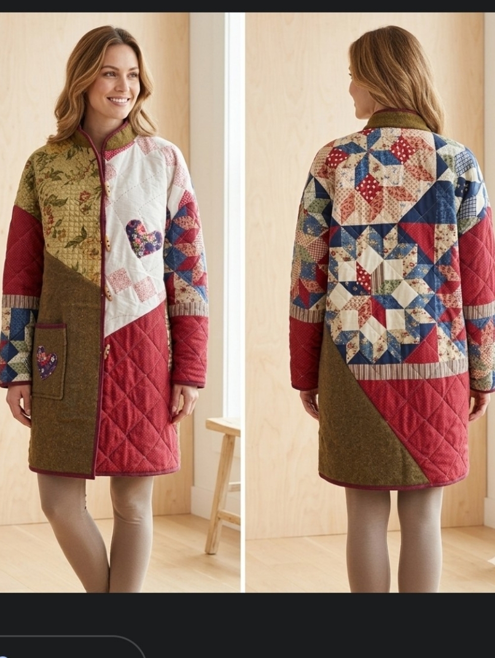 Upcycled Vtg Quilt & Army Wool Blanket Coat M-L Handmade Dont Throw It Out